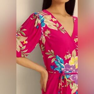 Ralph Lauren black label stretch Jersey pink floral dress. Faux wrap 2P NWOT